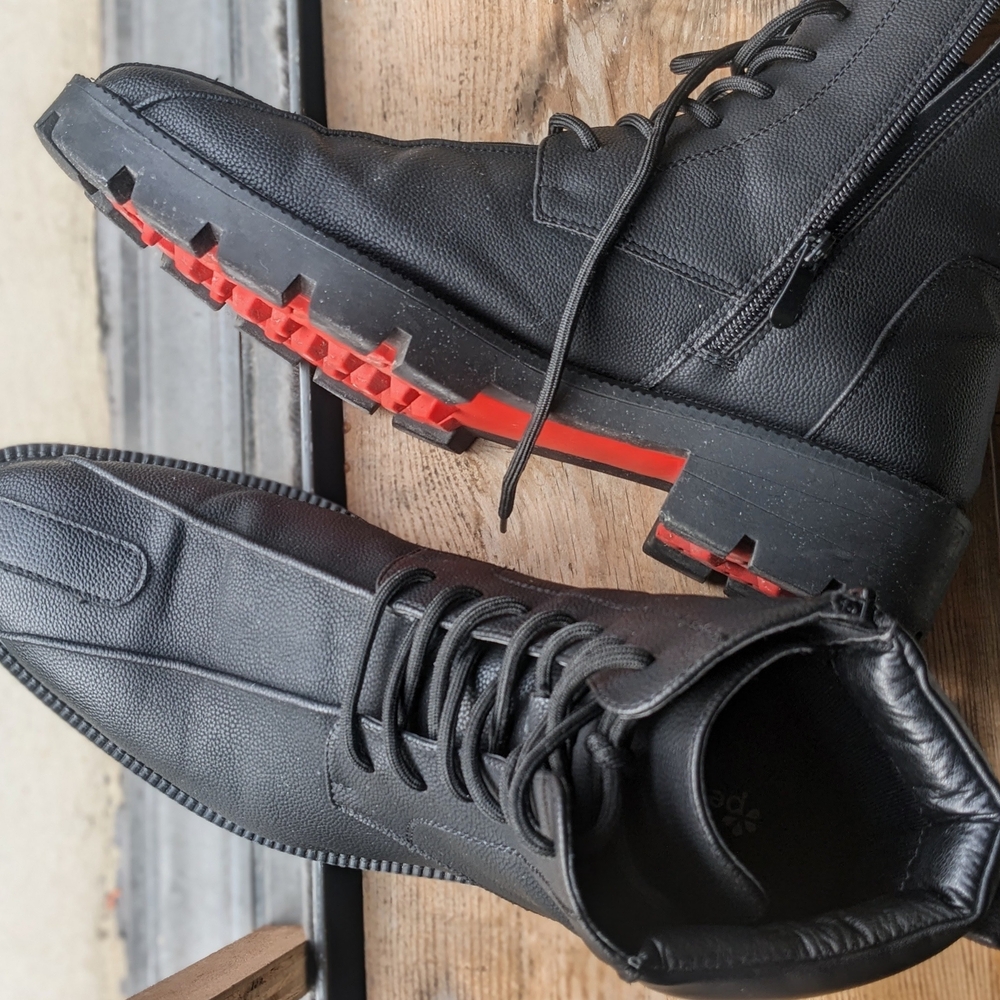 Men's Black and Red Lace-Up Boots